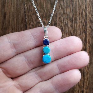 18 Inch Sterling Silver Tiered Lapis Lazuli And Howlite Stone Necklace